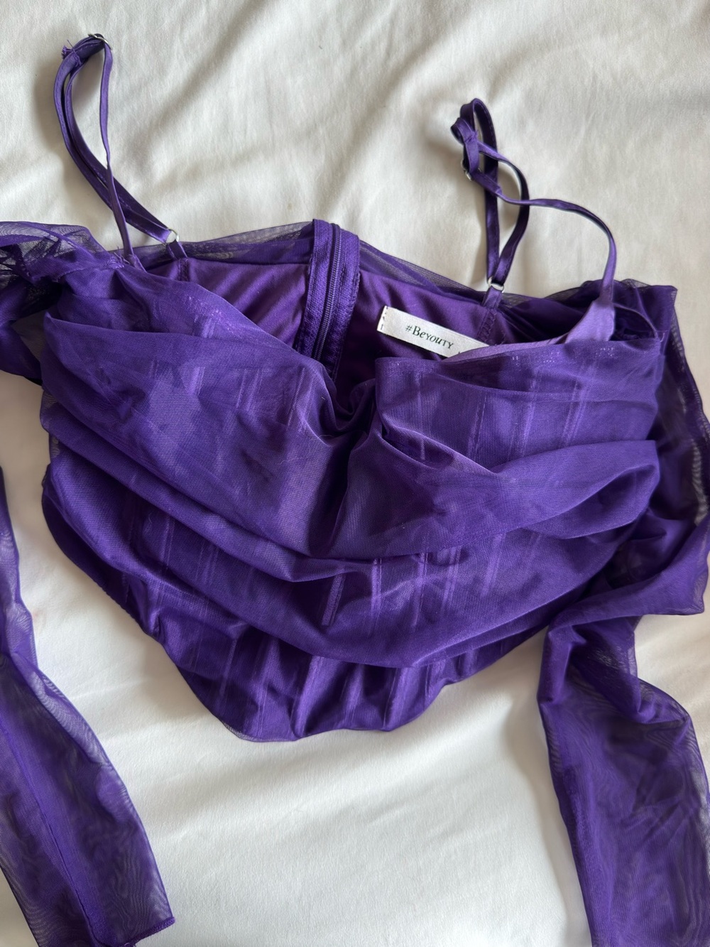 Purple Draped Sheer Mesh Crop Bustier / Crop Top